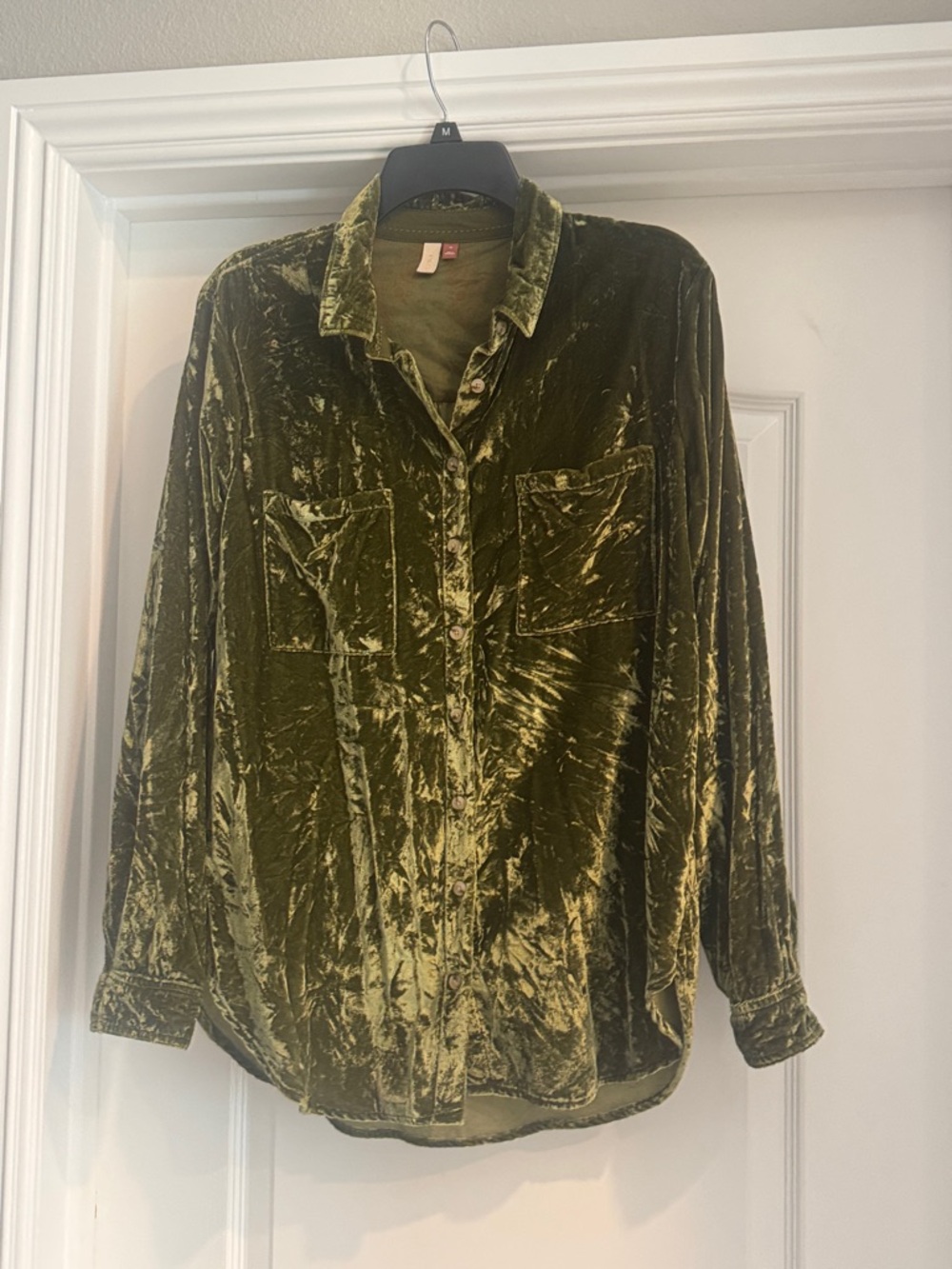 Pilcro Olive Green Velvet Button-Down Blouse